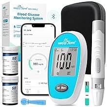 Easy@Home Wireless Glucose Monitor Kit - Blood Sugar Testing Kit with Free App GlucoseEase Includes 100 Glucometer Strips and 100 Blood Lancets, Large Display Diabetes Testing Kit