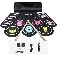Electronic Drum Kit with 9 Pads Coolmusic Portable Roll-Up Drum Pad E-Drum Kit Integrated Dual Stereo Speakers E-Drum for Beginners Black