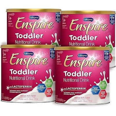 Enfagrow Enspire Toddler, Nutritional Drink, Immune-Supporting Lactoferrin and Brain-Supporting DHA, Natural Milk Flavor, 24 Oz Can Pack of 4