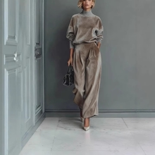 European and American Cross-Border Foreign Trade Women's Clothing Autumn and Winter Fashion Casual Sports Suit Velvet Long-Sleeve Solid Color High-Neck Wide-Leg Pants