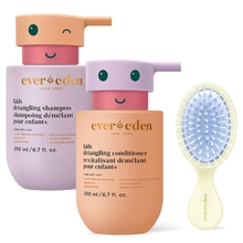 Evereden Happy Hair Duo สําหรับเด็ก: ชุดแชมพูและครีมนวดผมมังสวิรัติพร้อมแปรง Detangler - เสริมความแข็งแรงและเรียบเนียนผมทุกประเภท