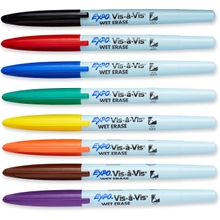 EXPO 16678B Vis-A-Vis Wet-Erase Overhead Transparency Markers, Fine Point, Assorted Colors, 8-Count