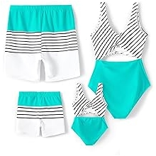 Family Matching Swimsuits Swimwear: Mommy and Me Striped Spliced One-Piece Matching Swimsuits Set