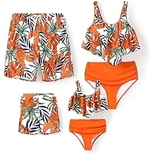 Family Matching Swimsuits Two Piece Hawaiian Tropical Beach Bikini and Swim Trunks Set Mommy and Me Bathing Suits