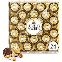 Ferrero Rocher Gourmet Hazelnut Milk Chocolate Valentine's Day Gift Box, 24 Individually Wrapped Chocolates for Gifting, 10.6 oz