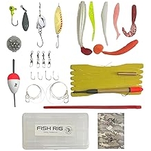 Fish Rig Travel Fishing Tackle Box + Tackle. 30 Essential Angling Tackle Items + How to Fish Guide. By Rigged and Ready