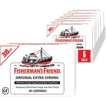 Fisherman&amp;#39;s Friend Cough Drops, Cough Suppressant and Sore Throat Lozenges, Original Extra Strong, 10mg Menthol, 228 Drops 6 Packs of 38