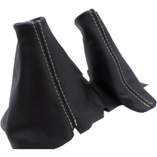 Fits 1995-2004 Land Rover Discovery 200 300 TDI TD5 Real Black Leather Transfer case and ebrake Boot Set with Tan stitching. Leather Part Only