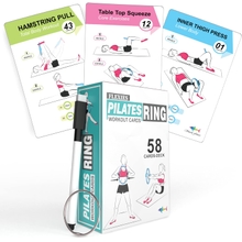 Pilates Ring Workout Cards -58 Exercise ring Card with Pilates circle Work Out Posture, Instruction &amp; Breathing Tips | Free Dry-Erase Marker &amp; Binding ring|Pilates Equipment Thigh Master guide