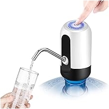 Flexzion Water Bottle Dispenser for 5/6 Gallon Jugs, Detachable Electric Cold Drink Beverage Pump w/Portable Mini Battery Box, Top Loading Type for Desktop Countertop Home Kitchen Office, White