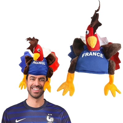 French Cockerel Hat Rugby Fancy Dress Accessory for France Supporters, Six Nations and World Cup Sporting Events, Football and Rugby Fan Costume
