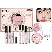 Full Beauty Makeup Makeup Set, 10-Piece Cosmetic Set Lipstick x 4, Mascara x 1, Eyeliner x 1, Face Powder x 1, Blush x 1, Eyebrow Pencil x 1, Necklace x 1, Makeup Set, Waterproof, Sweatproof