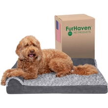Furhaven Orthopedic Dog Bed for LargeMedium Dogs مع مساند قابلة للإزالة وغطاء قابل للغسل ، للكلاب حتى 55 رطلاً - قطعتين من فرو صناعي و Suede L على شكل Chaise - رمادي حجري ، كبير