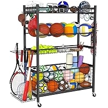 Garage Sports Equipment Organizer, Ball Storage Rack, Garage Organizer for Sports Gear and Toys, Rolling Ball Cart with Wheels for Indoor/Outdoor Use