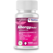 GenCare - Antihistamine Diphenhydramine HCl 25mg 1000 Tablets Per Bottle - Compare to Generic Benadryl - Bulk Savings | Relief for Itchy Eyes, Sneezing, Runny Nose - Seasonal or Indoor Allergies