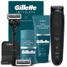 Gillette Intimate Manscape Kit, Men's Pubic Trimmer, SkinFirst, Waterproof, Cordless, WetDry Use, Men's Pubic Razor, 1 Razor Handle, 2 Refills, 2in1 Pubic Shave Cream & Cleanser, Anti-chafe Stick