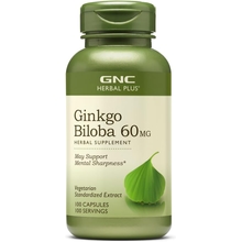 GNC Herbal Plus Ginkgo Biloba 60mg ، 100 كبسولة ، يدعم الصلابة العقلية