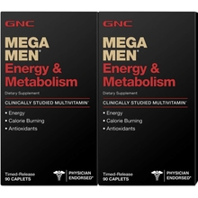 GNC Mega Men Energy &amp; Metabolism ، Twin Pack ، 180 Caplets لكل زجاجة ، زيادة الطاقة ، التمثيل الغذائي ، وحرق السعرات الحرارية