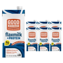 Good Karma Vanilla Flaxmilk Protein, 32 Ounce Pack of 6, 8g Plant Protein  1200mg Omega-3 Per Serving, Plant-Based Non-Dairy Milk Alternative, Lactose Free, Nut Free, Vegan, Shelf Stable
