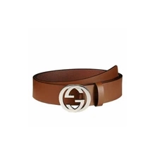 GUCCI 546389 INTERLOCKING LEATHER BELT BROWN - SIZE 100