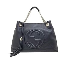 Gucci Soho 536196 Black Leather Tote Bag for Women Authentic Designer Handbag with Interlocking G Logo and Fringe Detail
