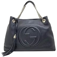 Gucci SOHO Black GG Logo Leather Chain Tote Bag Style 536196