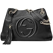 Gucci Soho Medium Black Double Leather Chain Shoulder Bag Tote Black Gold New