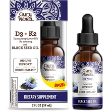 GuruNanda Black Seed Oil, Rich in Vitamin D3 5000 Units, K2 &amp;amp;amp; E 2 Fl.oz