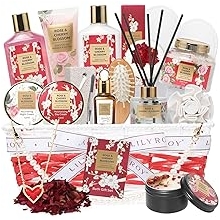 Valentines Day Gifts for Women - 19-Piece Luxury Rose &amp; Cherry Blossom Spa Gift Basket Set Bath and Body Gift Sets Care Kit with Necklace | Christmas Gifts, Mothers Day Gifts Baskets for Mom, Wife
