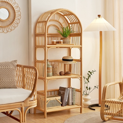Handmade Rattan Storage Rack Sun Bookshelf Natural Indonesian Rattan ins Simple Storage Rack Japanese-style Rattan Cabinet
