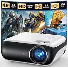 HAPPRUN Native 1080P Bluetooth Mini Projector, Full HD Portable Outdoor Movie Projector with Built-in Speaker, Compatible with Smartphone, HDMI, USB, AV, Fire Stick, PS5 for Home, Bedroom, Outdoor Use