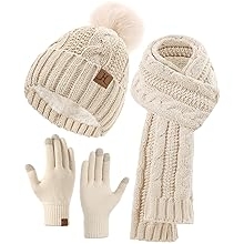 Hat Scarf And Gloves Set For Women, Womens Beanie Hats Thermal Touchscreen Gloves Scarf Scarves, Winter Accessories Sets
