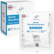 Health Press Sterile Dressings 10 x 10 cm - 40 Wound Dressings in a Set 20 x 2 Pieces - Dressing Material for Wound Care - Gauze Dressings 4-Ply - Sterile Wound Dressings - Dressings