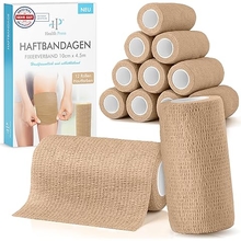 Health Press Self-Adhesive Bandage - 12 Bandages Rolls 10 cm x 4.5 m - Plaster Roll Bandage Material - Elastic Bandage - Self-Adhesive Bandage Beige 12 Rolls