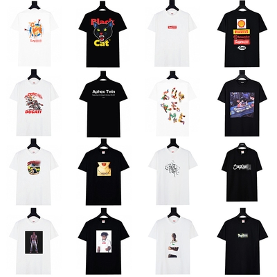 Heavy Weight Cross-Border American Fashion Supreme Letter Printed T-Shirt Box Round Neck Short-Sleeved Mens and Womens Loose Casual T-Shirts for Men and Women