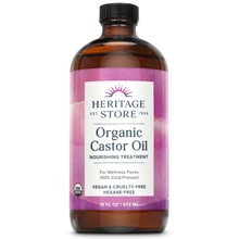 HERITAGE STORE Organic Castor Oil, Glass Bottle, Cold Pressed, Rich Hydration for Hair &amp; Skin, Bold Lashes &amp; Brows 16oz