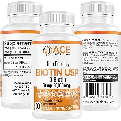 High Potency Biotin USP D-Biotin 100mg 100,000mcg 3