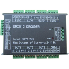 High Power 24 Channel RGB 3A/CH DMX512 Controller LED Decoder Dimmer 500Hz Flicker Free Smoother Dimming DMX Signal Indicator Flashes Function DC 5V-24V