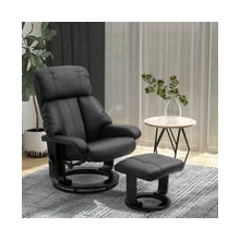 HOMCOM Massage Recliner Chair with Ottoman, 360  Swivel Recliner and Footstool, 10 Point Vibration, PU Leather Reclining Chair with Side Pocket and Remote Control, Black