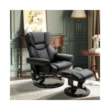 HOMCOM Massage Recliner Chair with Ottoman Footrest, 10 Vibration Points, 360  Swivel Reclining Chair, Faux Leather Living Room Chair with Side Pocket and Remote Control, Black