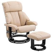 HOMCOM Massage Recliner Chair with Ottoman, 360 Swivel Recliner and Footstool, 10 Point Vibration, PU Leather Reclining Chair with Side Pocket and Remote Control, Beige