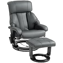 HOMCOM Massage Recliner Chair with Ottoman, 360 Swivel Recliner and Footstool, 10 Point Vibration, PU Leather Reclining Chair with Side Pocket and Remote Control, Gray