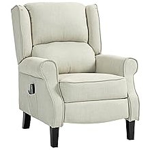 HOMCOM Vibration Massage Recliner Chair for Living Room with Heat, Wingback Single Sofa, Modern Linen Fabric Push Back Reclining Chair with Footrest, Side Pocket, Beige
