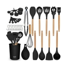 Wira Rumah - Set Peralatan Dapur - Set Peralatan Memasak - Alat Dapur & Hadiah Dapur - 33 Potongan, Silikon, Hitam