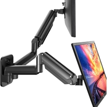 HUANUO Dual Monitor Wall Mount untuk Skrin 17 hingga 32 Inci, Wall Mount Monitor Arm untuk 2 Monitor, Masing-masing Memegang hingga 17.6lbs, Pemasangan Monitor Dinding Gerak Penuh dengan Putar Putar Tilt Rotate, VESA 75x75 atau 100x100
