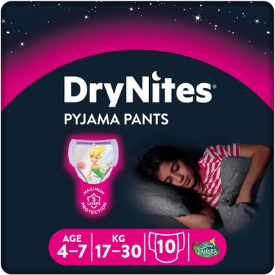 Huggies DryNites Girl's Pyjama Pants, 4-7 Years, 2 Pack of 3 x 10 pieces - 60 Diapers