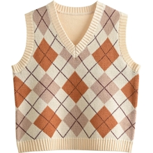 Hyipels Women&amp;#39;s Sweater Vest,Y2K Sleeveless Pattern Preppy Style Knitted Crop Tank Top for Girl