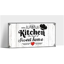Hzddty Kitchen Wall Decor Canvas Black and Beige Rustic Modern Farmhouse Art Sign, Sweet Home Chef Hat and Heart Print for Dining Room, Bar, Home Decorations 8x16 inches