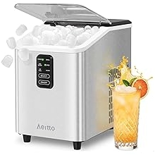 Aeitto Ice Maker Countertop 26lbs/24H, Ice Machine 8 Ice Cubes Ready in 6 Mins, 2 Sizes of Bullet Ice Portable Ice Makers with Basket &amp; Scoop, Auto Self-Cleaning for Home/Kitchen/Office Stainless