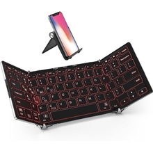 iClever BK05 Bluetooth Keyboard with 3-Color Backlight, Bluetooth 5.1 Multi-Device Foldable Keyboard with Aluminum Alloy Base for iOS Windows Android Tablets, Smartphones, Laptops, PC and More